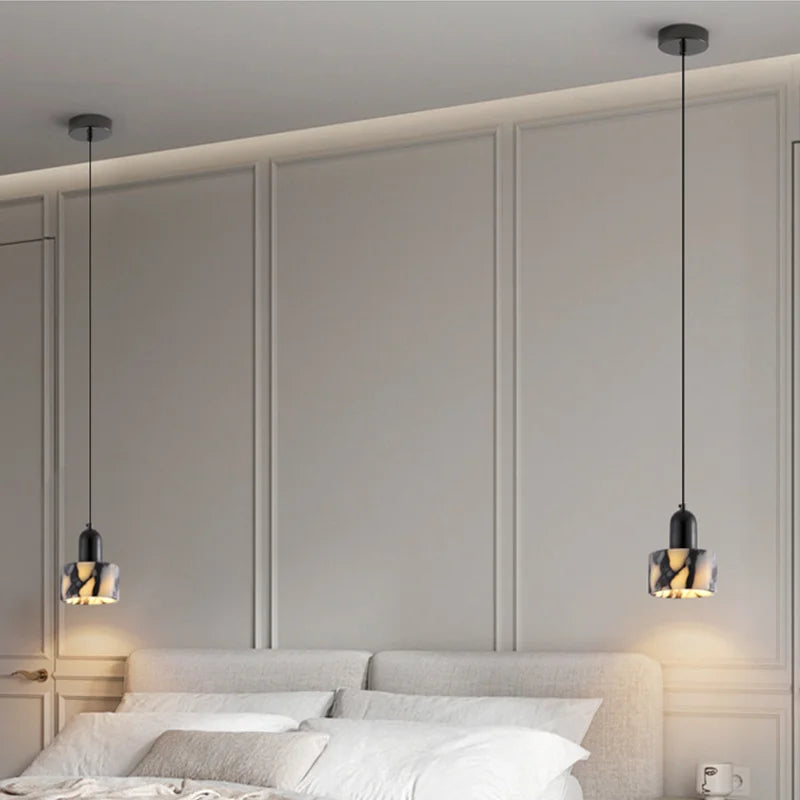 lampe suspendue marbre noir blanc moderne salon chambre gris ledflux2492000voltage90260