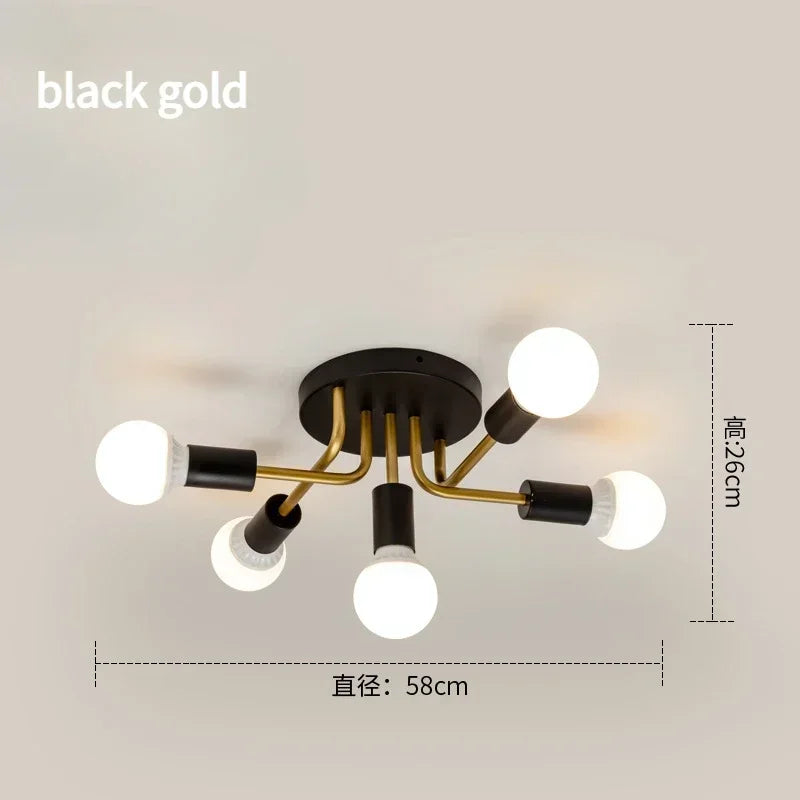 lampe moderne or noir sphères blanches structure métallique trois ampoules chambre étude moderne