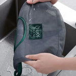 sac rangement maille gris vert moderne poignées crochets LIFE IS HARD ENJOY SOFT