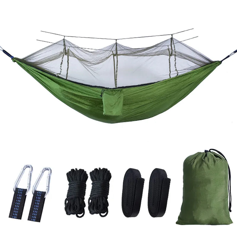 hamac camping extérieur portable deux personnes vert olive camouflage simple moustiquaire nylon poids léger
