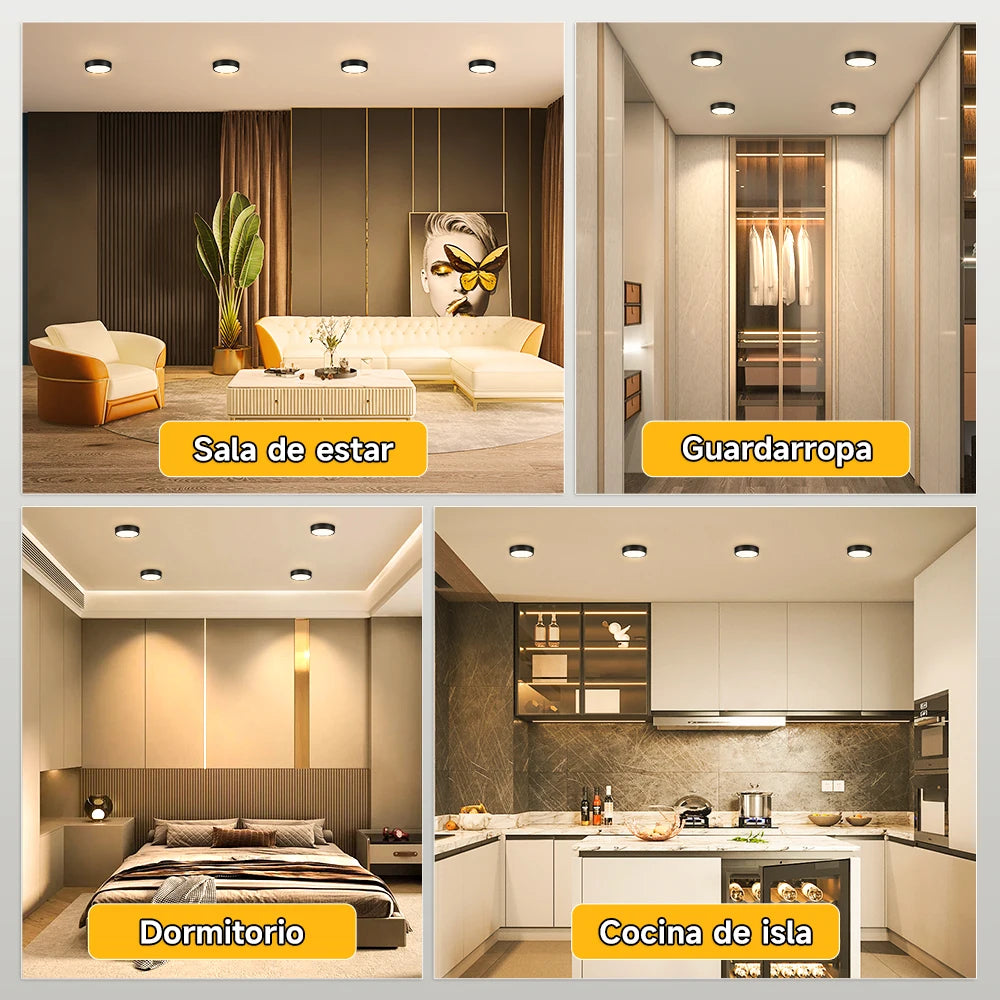 lampe led ronde noire ultra mince moderne montage surface cuisine salon éclairage intérieur