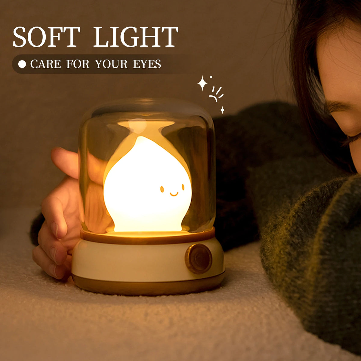 lampe led veilleuse souriante verre transparent moderne blanc beige verte adjustable basse consommation chambre