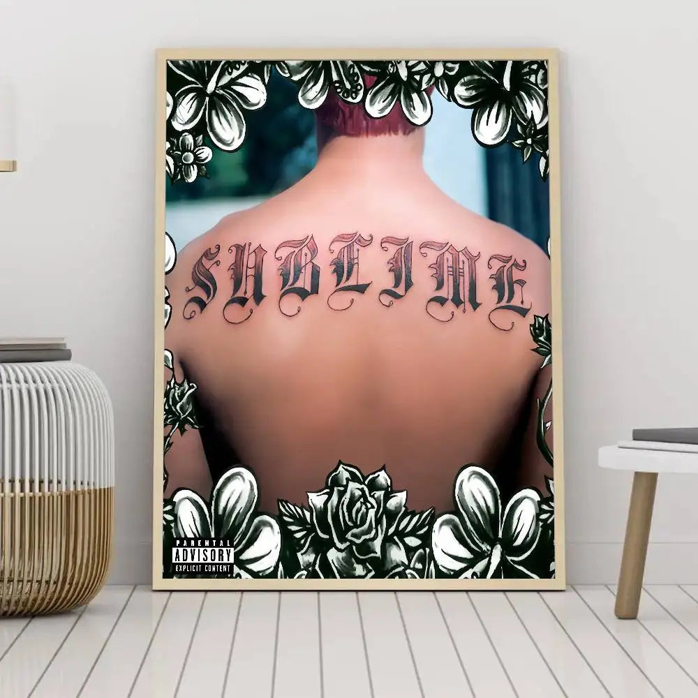 affiche graphique pop art moderne fleurs lettrage couleur variée salon bar maison
