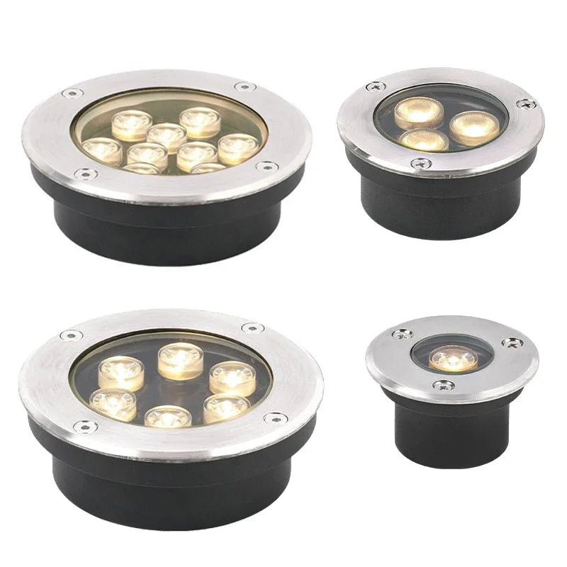 éclairage led souterrain ip67 argent noir moderne 220v 12v 24v encastré extérieur chemin