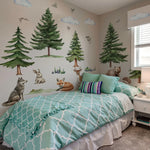 sticker mural forêt animaux aquarelle enfants chambre décoration écologique résistant eau