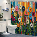 rideau douche moderne floral multicolore métalliques texturé fleurs stylisées 180x180cm opaque