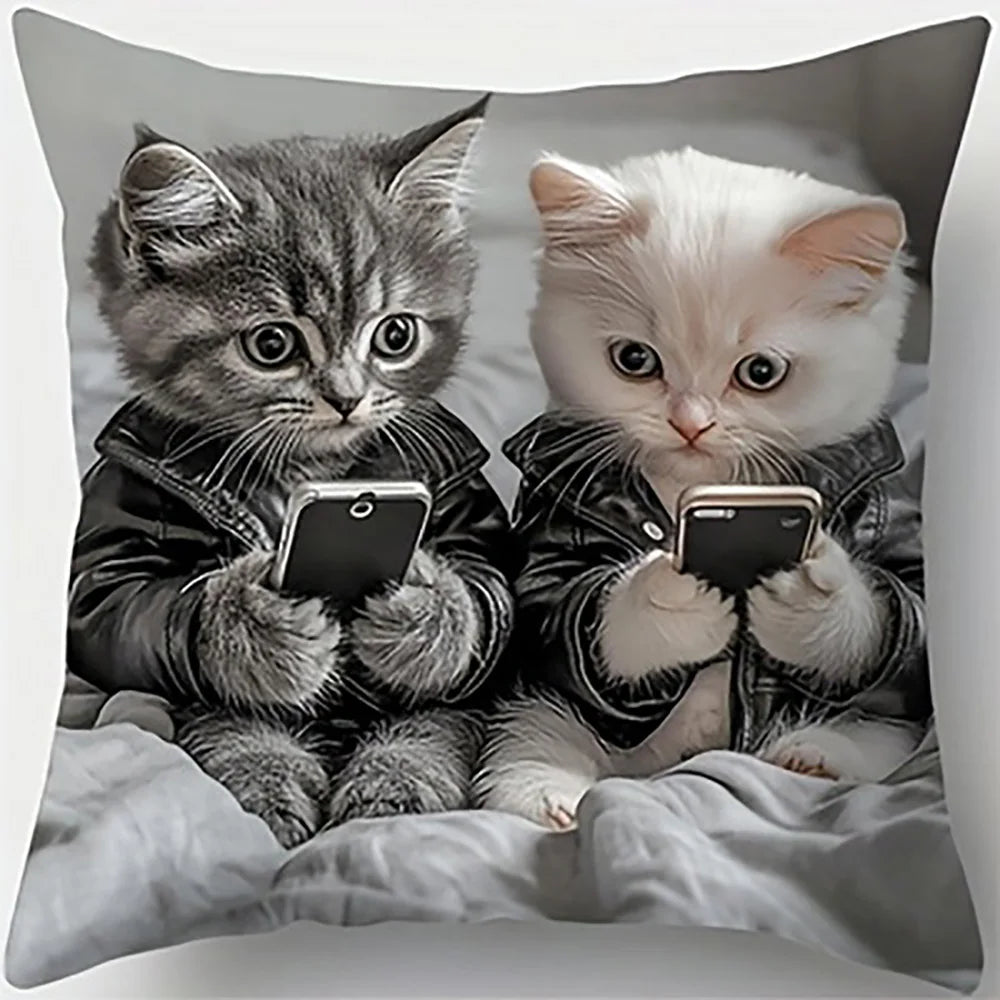 taies d'oreiller imprimées polyester chatons mignons coussins décoratifs zippés maison 45x45cm 50x50cm chambre lit