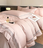 draps lit coton rose pâle rayures horizontales gris modernes 150cm 180cm 200cm