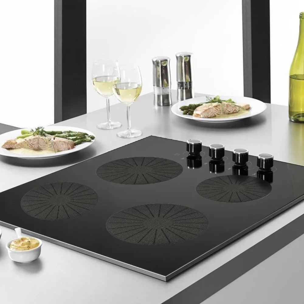 tapis protection induction noir rayures radiales résistant chaleur antidérapant silicone verre moderne