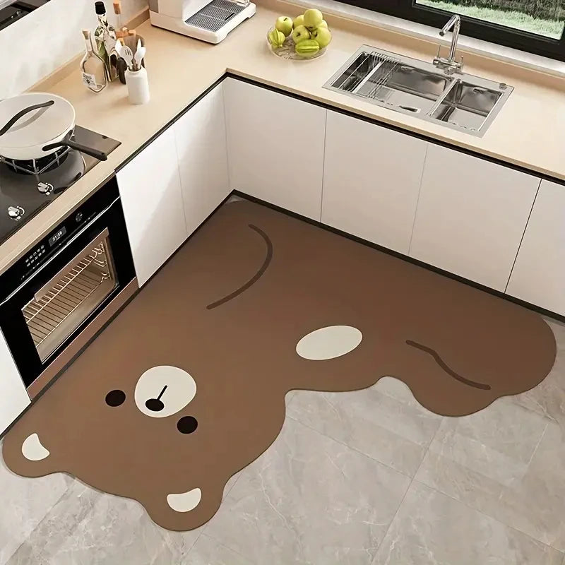 tapis cuisine antidérapant marron clair ours dessin animé moderne pvc