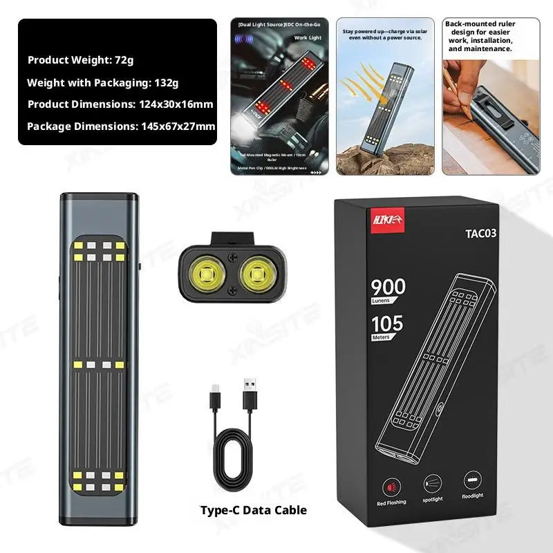 lampe torche solaire rechargeable panneau transparent moderne pratique noir rayures blanc