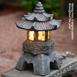 lanterne traditionnelle gris texture granitée détails sculptés japonais lampe led base graniteextérieur jardin