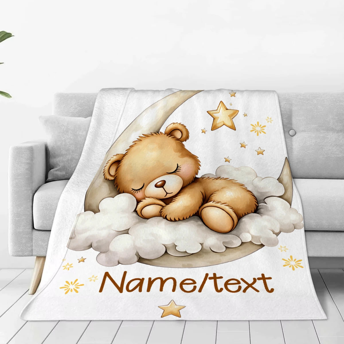 couverture enfant ours doré nuages étoiles illustration mignonne polyester portable maison lit voyage