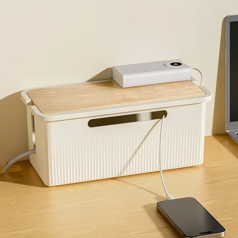 boîte rangement câbles alimentation prise carte moderne rayures verticales beigeclair rechargeable abs