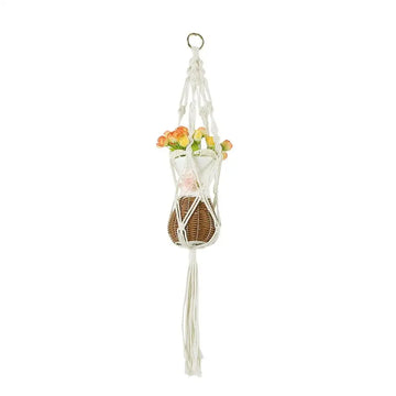 Support plante suspendue macramé blanc artisanal pot transparent