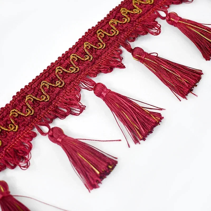 ruban pompons violet marron doré décoration mariage tissu polyester franges élégant accessoire broderie tassel