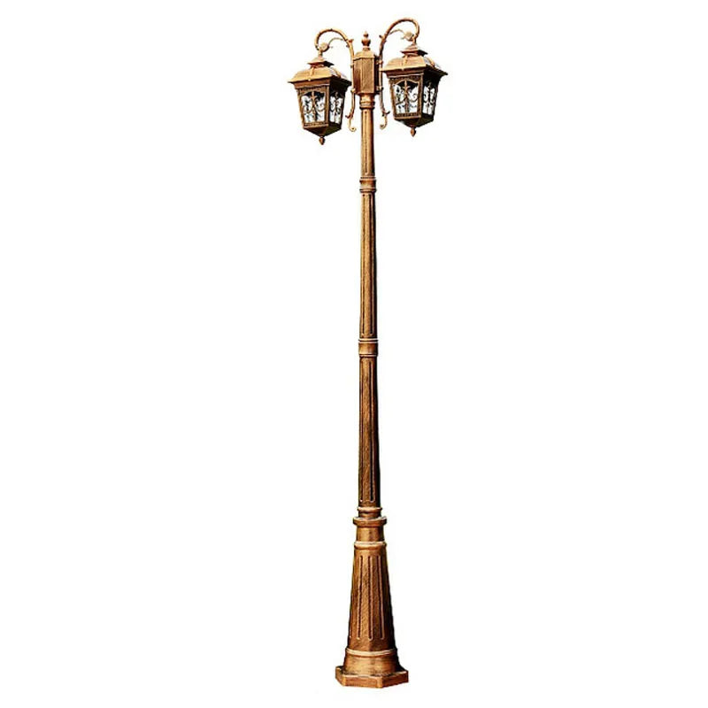 Lampadaire extérieur étanche ip65 moderne deux têtes 2.3m noir or vintage aluminium