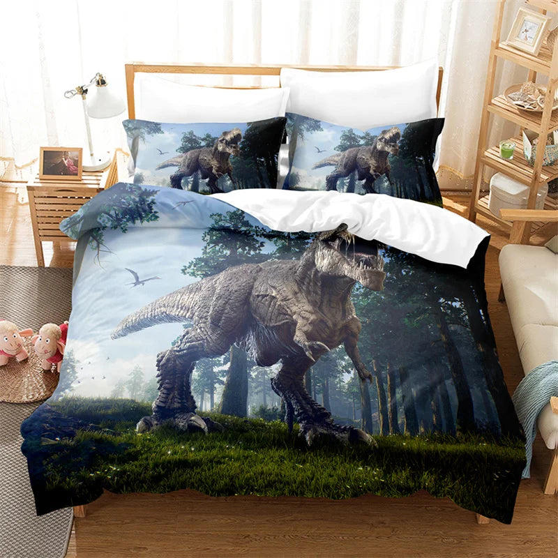 Détail impression dinosaure Jurassic Park sur housse de couette