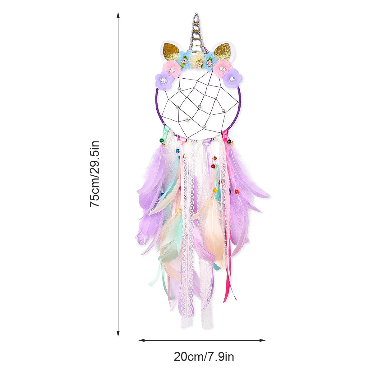 attrape rêves plumes fleurs licorne dorée chambre fille décoration murale rose bleu violet