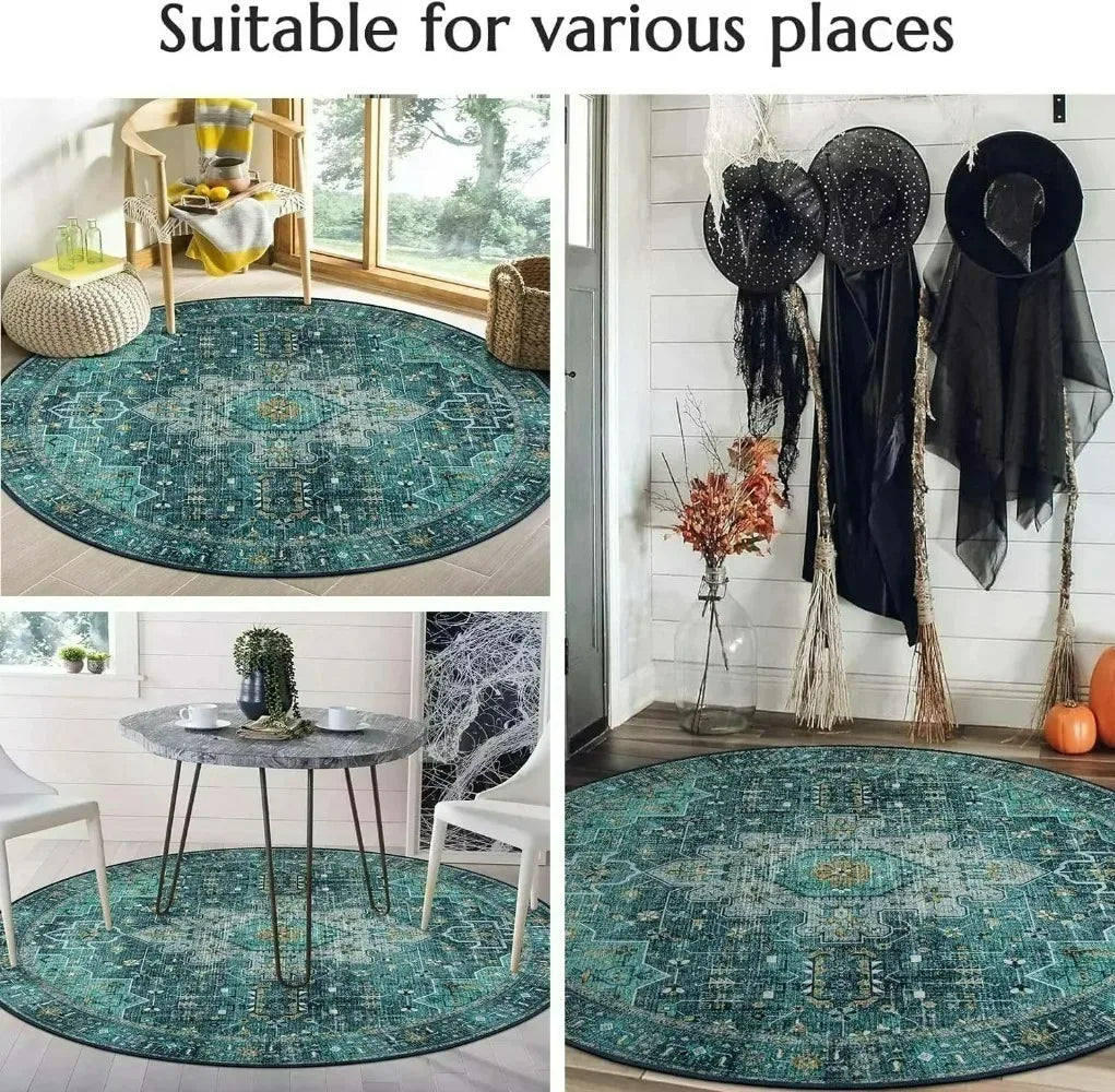 tapis rond moderne dragons roses géométrique fantaisie rouge violet bleu chambre