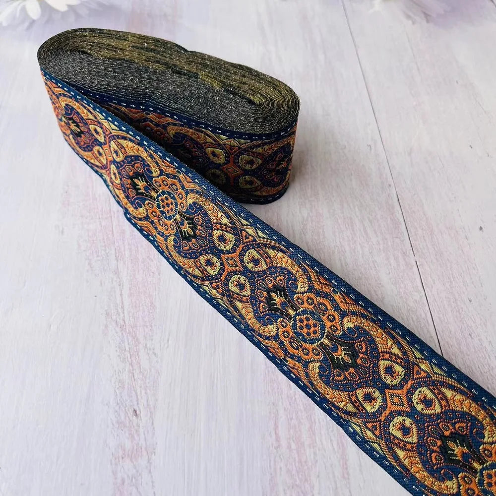 ruban polyester largeur 5cm motifs fleurs broderies couleurs noir bleu vert orange élégant rideaux