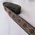 ruban polyester largeur 5cm motifs fleurs broderies couleurs noir bleu vert orange élégant rideaux
