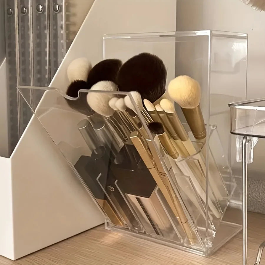 boîte rangement pinceaux maquillage transparente acrylique moderne minimaliste cosmétiques salle bain organisateur produits makeup