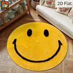 tapis rond visage souriant jaune noir décoration intérieur enfant antidérapant polyester PVC
