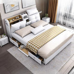 lit moderne blanc simili cuir rangements tiroirs 180cm 200cm