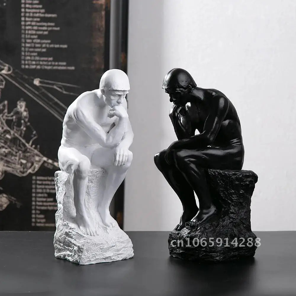 statue penseur rodin résine blanc noir classique art antique décoration intérieure salon