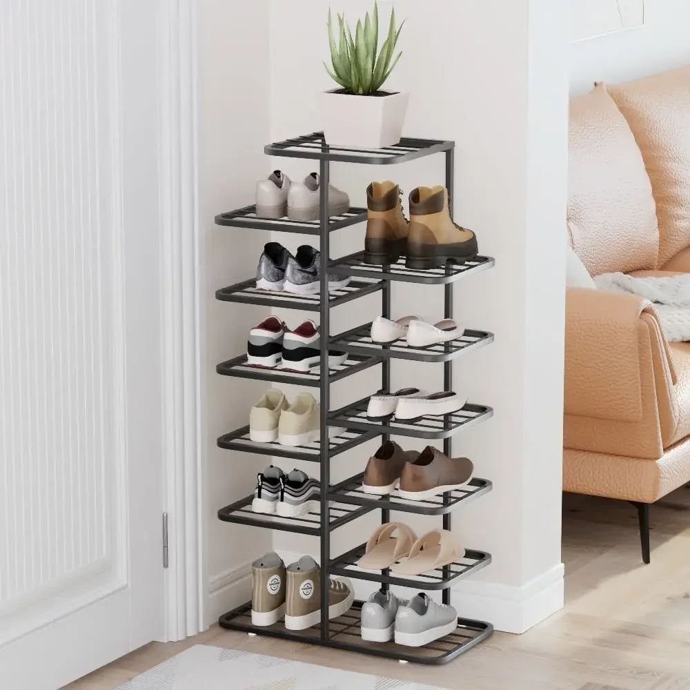 étagère chaussures moderne rangement noir blanc doré métal organisateur armoire vertical