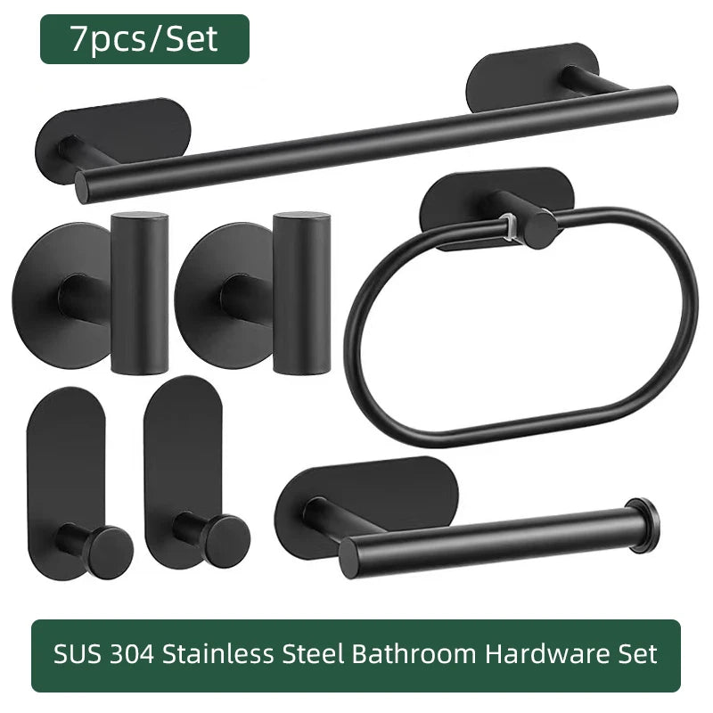 ensemble matériel salle bain noir barre serviettes anneau porte papier pad auto adhésif moderne