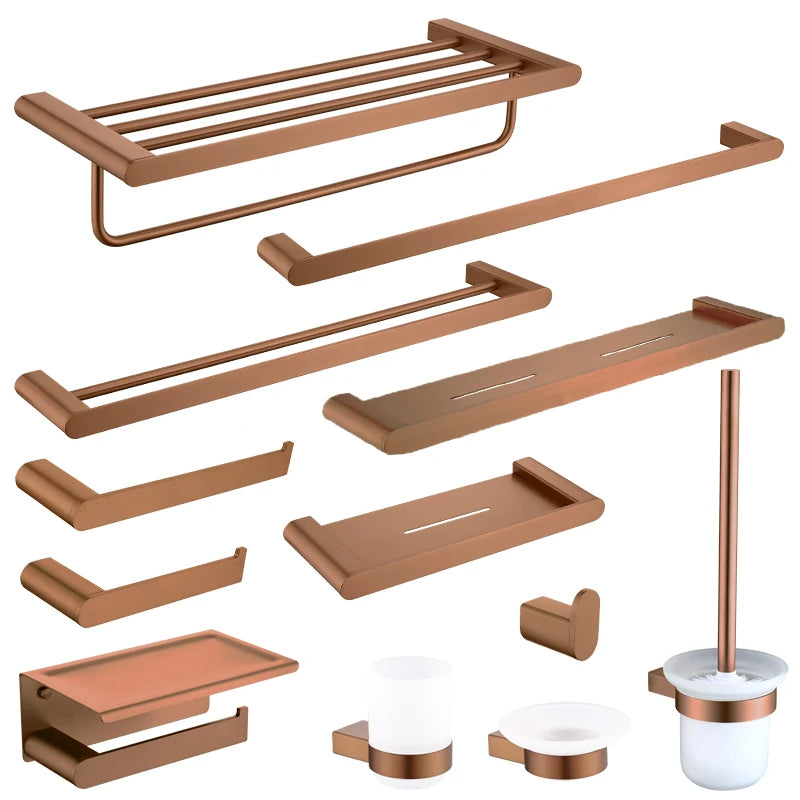 ensemble accessoires salle bain or rose brossé porte serviette savon gobelet moderne