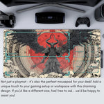 tapis jeu gothique art personnages ailes cartes rouge noir gris