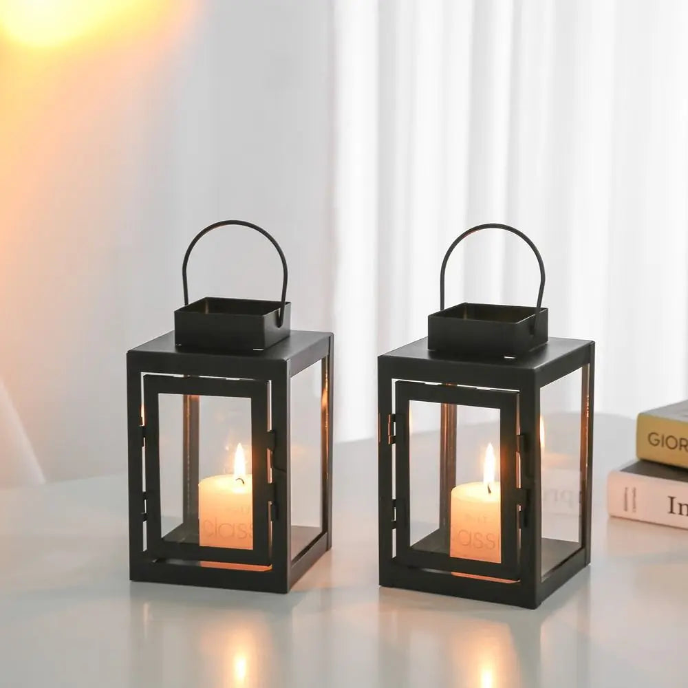 lanterne moderne transparente noire anneaux métalliques bougie extérieure décoration maison suspendueextérieur