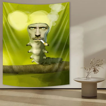 tapisserie murale art contemporain vert clair beige illustration humaine motifs floraux abstraits 180x235cm