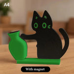 support mural vase noir dessin chat yeux blancs adhésif décoration moderne aimant réfrigérateur