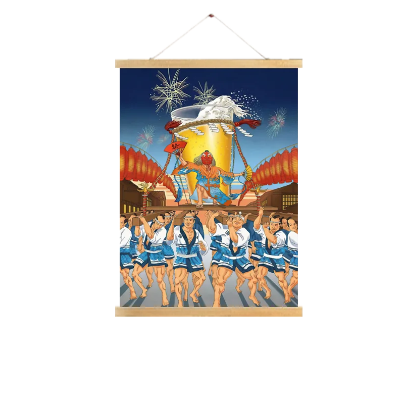 affiche toile japonaise lutte sumo bière décoration restaurant sushi ramen mur traditionnel