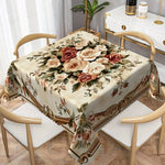 nappe table fleurs roses feuilles dorées classique imperméable machine réutilisable beige marron rouge vert
