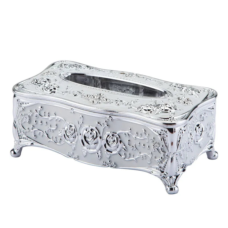 boîte mouchoirs ornements floraux strass blanc or rouge