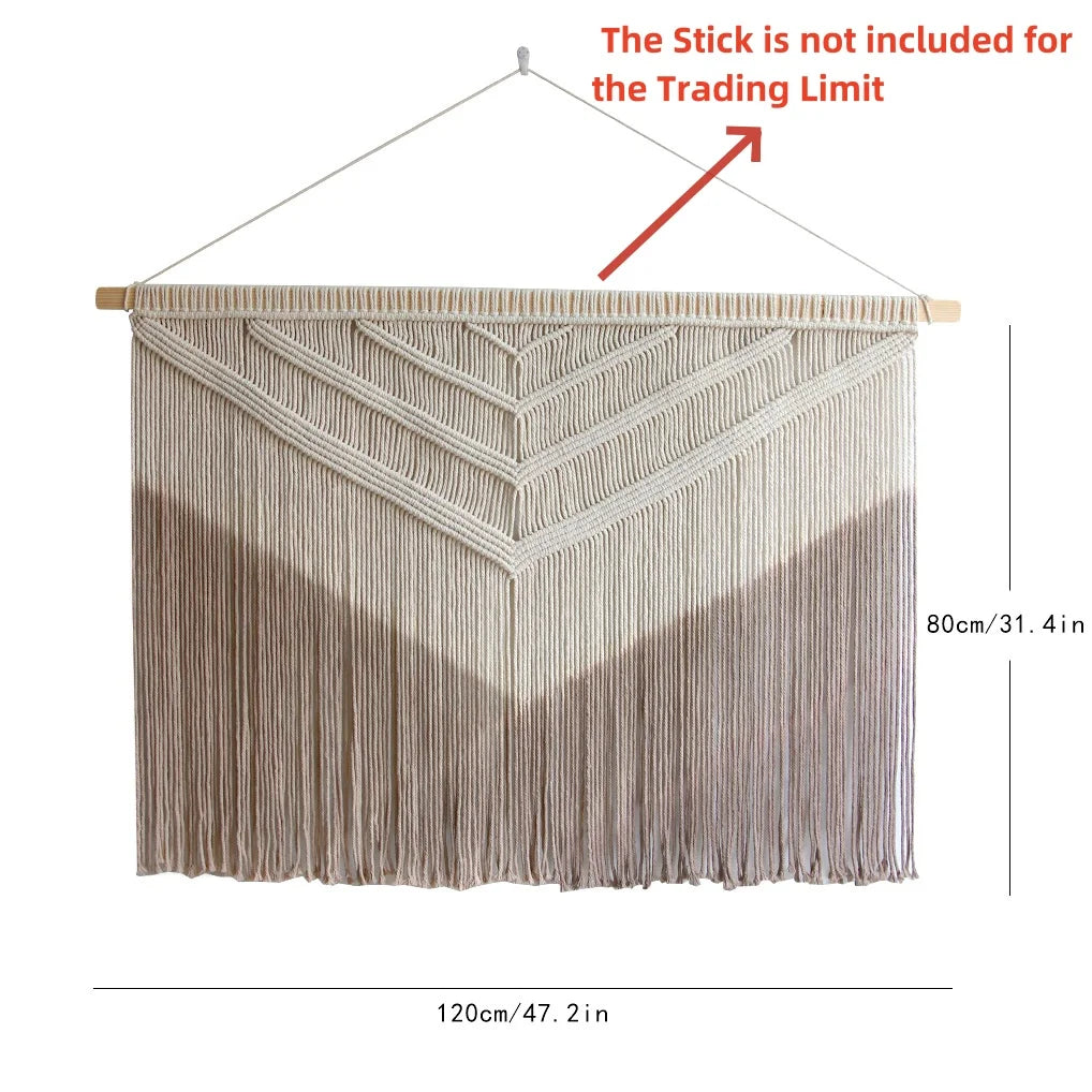 tapisserie macramé motif géométrique franges boho chic beige clair tissage polyester coton fixations