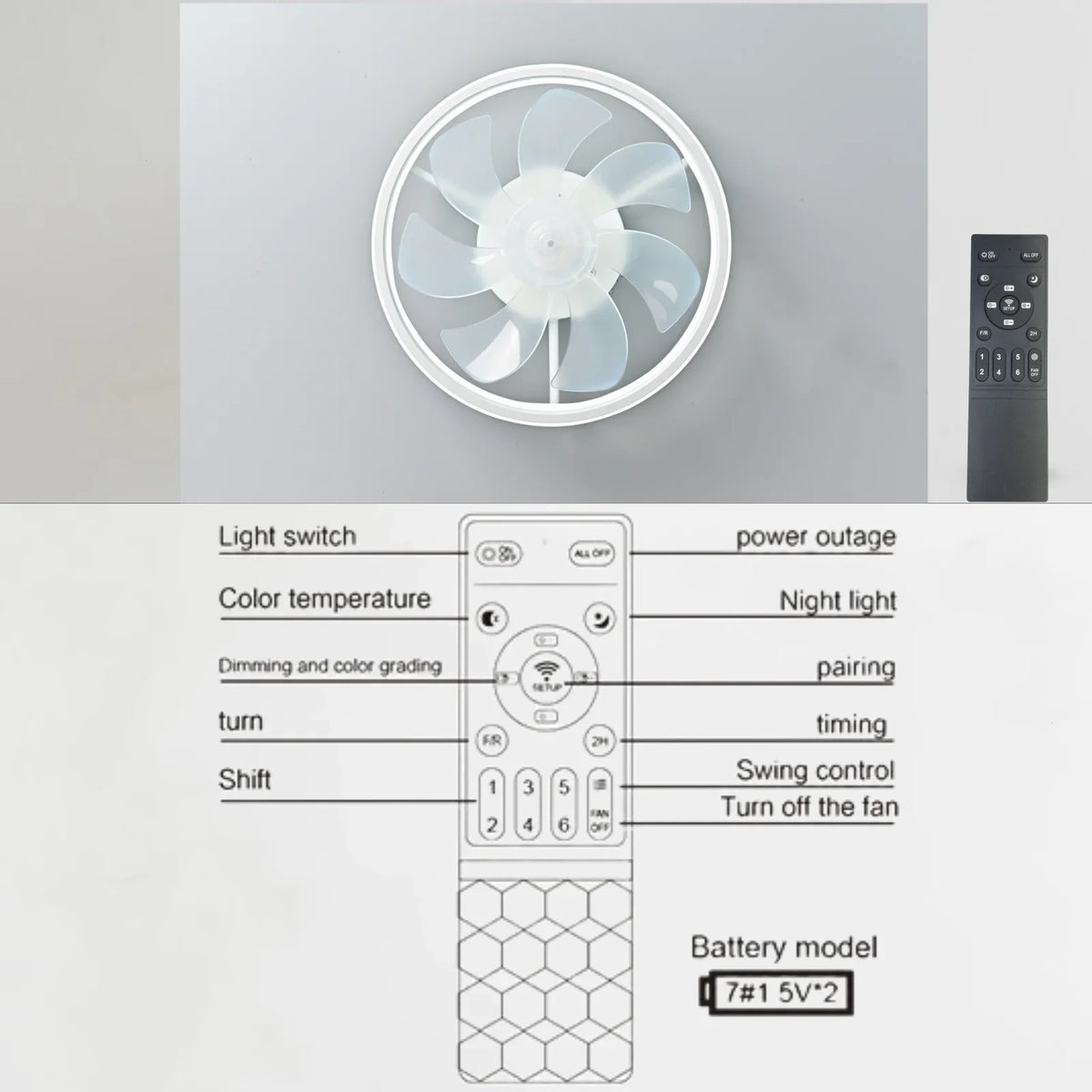 ventilateur lampe led noir blanc moderne télécommande lames transparentes chambre maison