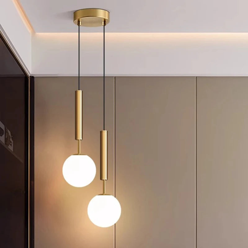 luminaire suspension moderne sphérique alliage doré blanc chambre salon minimaliste
