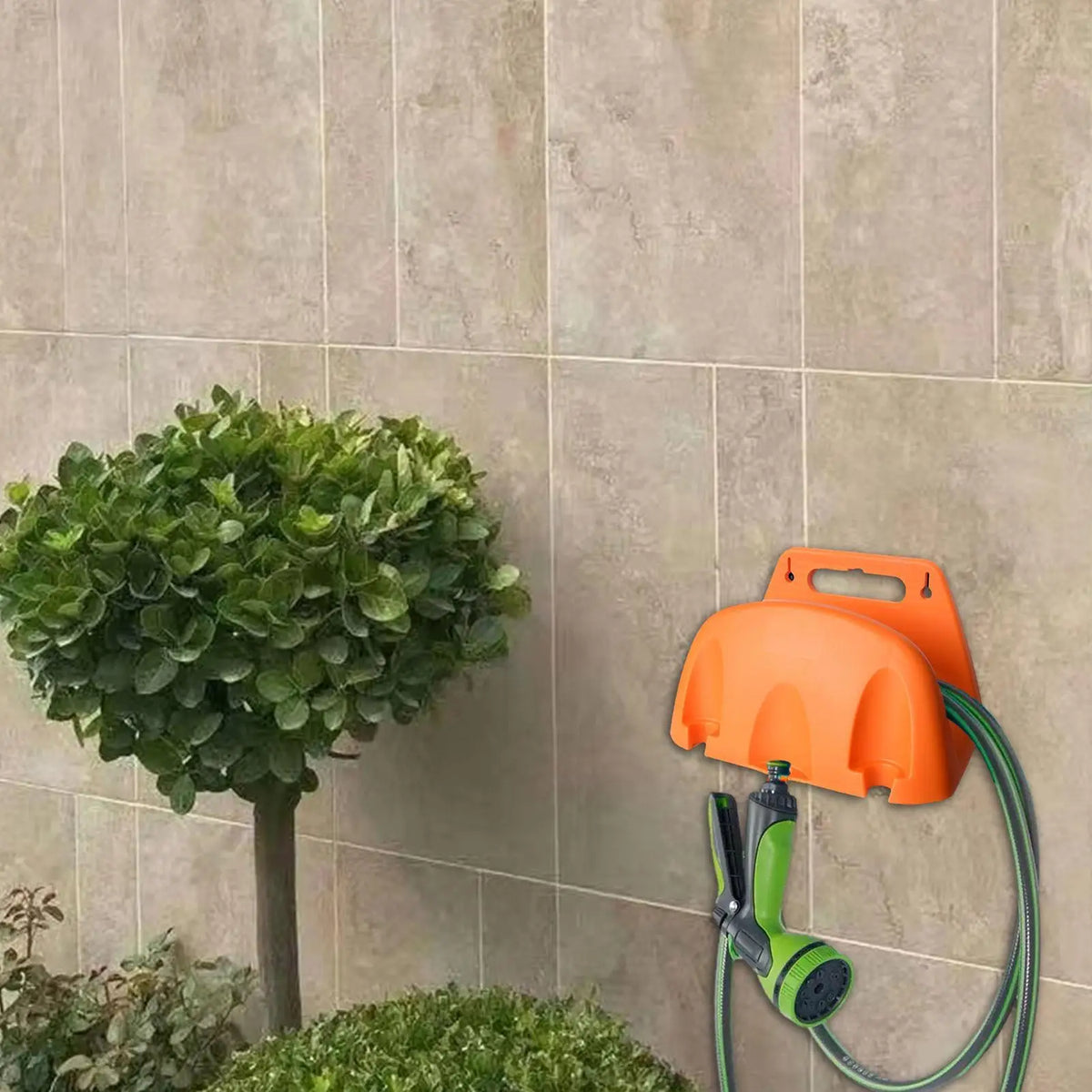 organisateur tuyau d'arrosage enrouleur réglable mur noir orange moderne utilitaire maison adultes