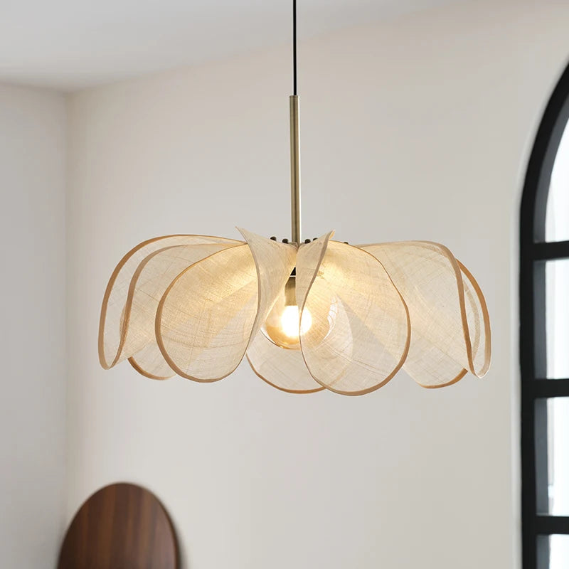 lampe suspendue tissu beige texture lin moderne chambre salon restaurant lumière E27