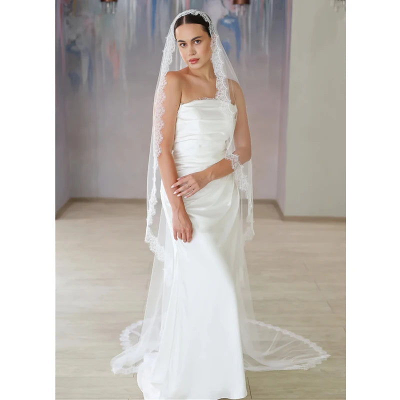voile mariée blanc dentelle classique translucide collier simple bague adulte femme monocouche