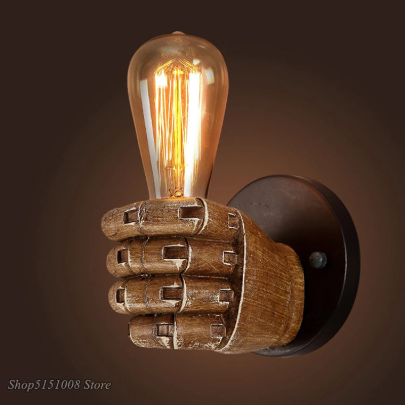 lampe murale vintage industrielle main sculptée marron clair doré filament fixée éclairage cuisine chambre