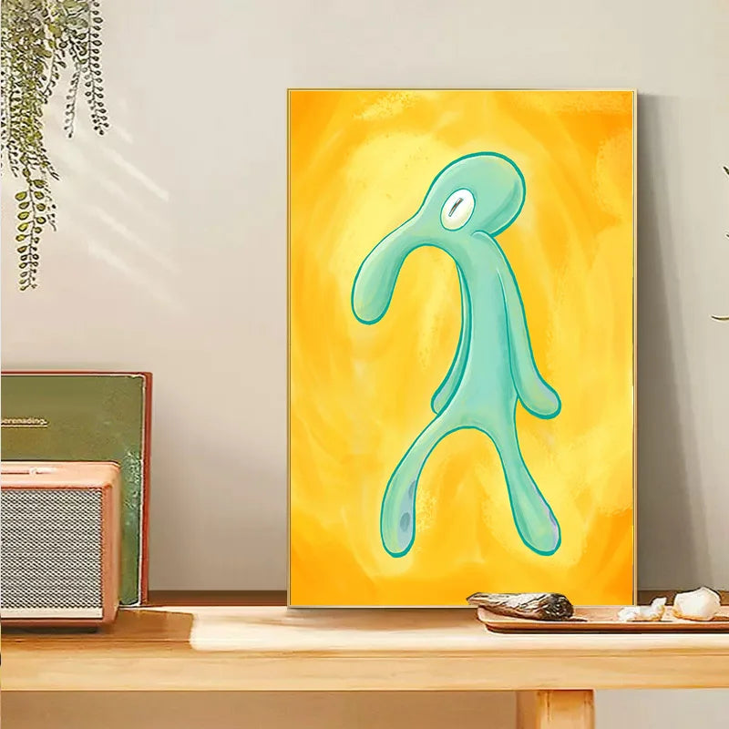 toile d'art moderne abstraite calmar dessin animé verte jaune impression sans cadre chambre salon