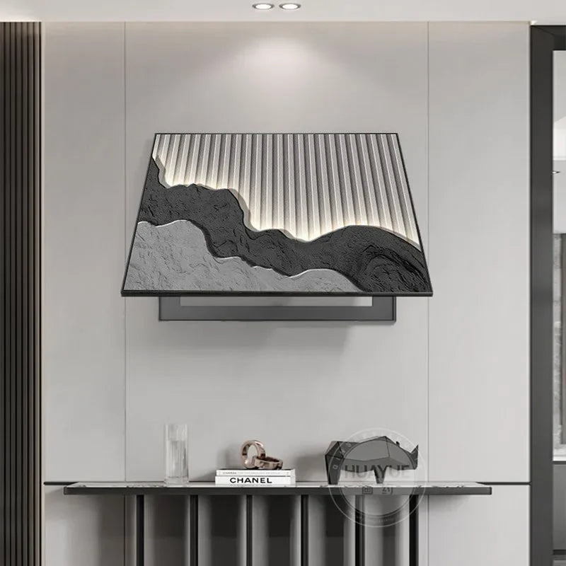 cadre mural contemporain noir montagne relief lignes lumineuses minimaliste fixations murales decoration interieur