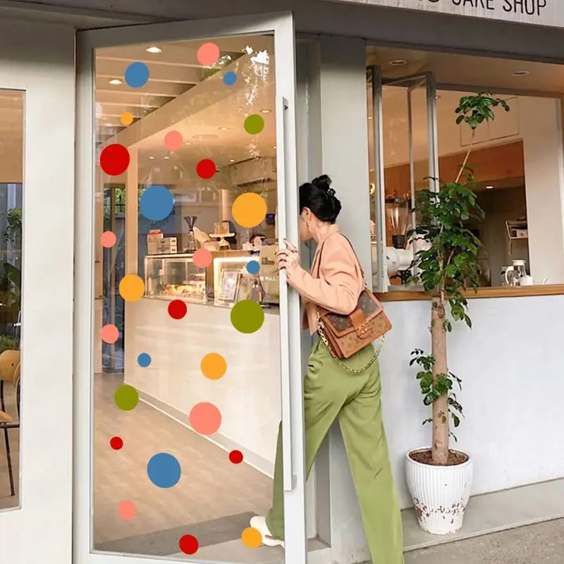 sticker deco moderne cercles couleur vitrine fenetre adhésif diy pvc translucent transparent moderne ludique